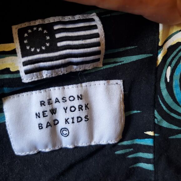 Reason New York Bad Kids Abstract Ocean Waves Graphic T-Shirt Navy Men's Large - Picture 2 of 9